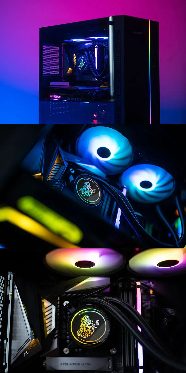 Kirin 240mm computer CPU water cooling radiator with ARGB lighting and copper-aluminum construction