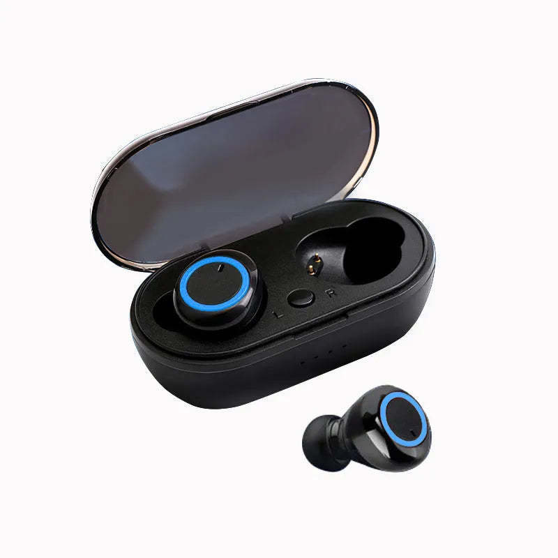 Black and red true wireless stereo Bluetooth earbuds with a charging case.
