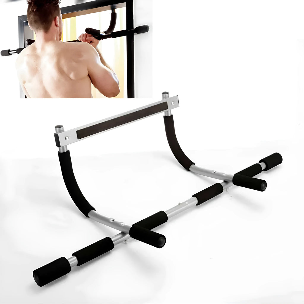 Black steel wall-mounted tension pull-up bar for indoor fitness training