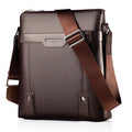 Men's black PU leather shoulder bag with zipper opening showing square vertical design