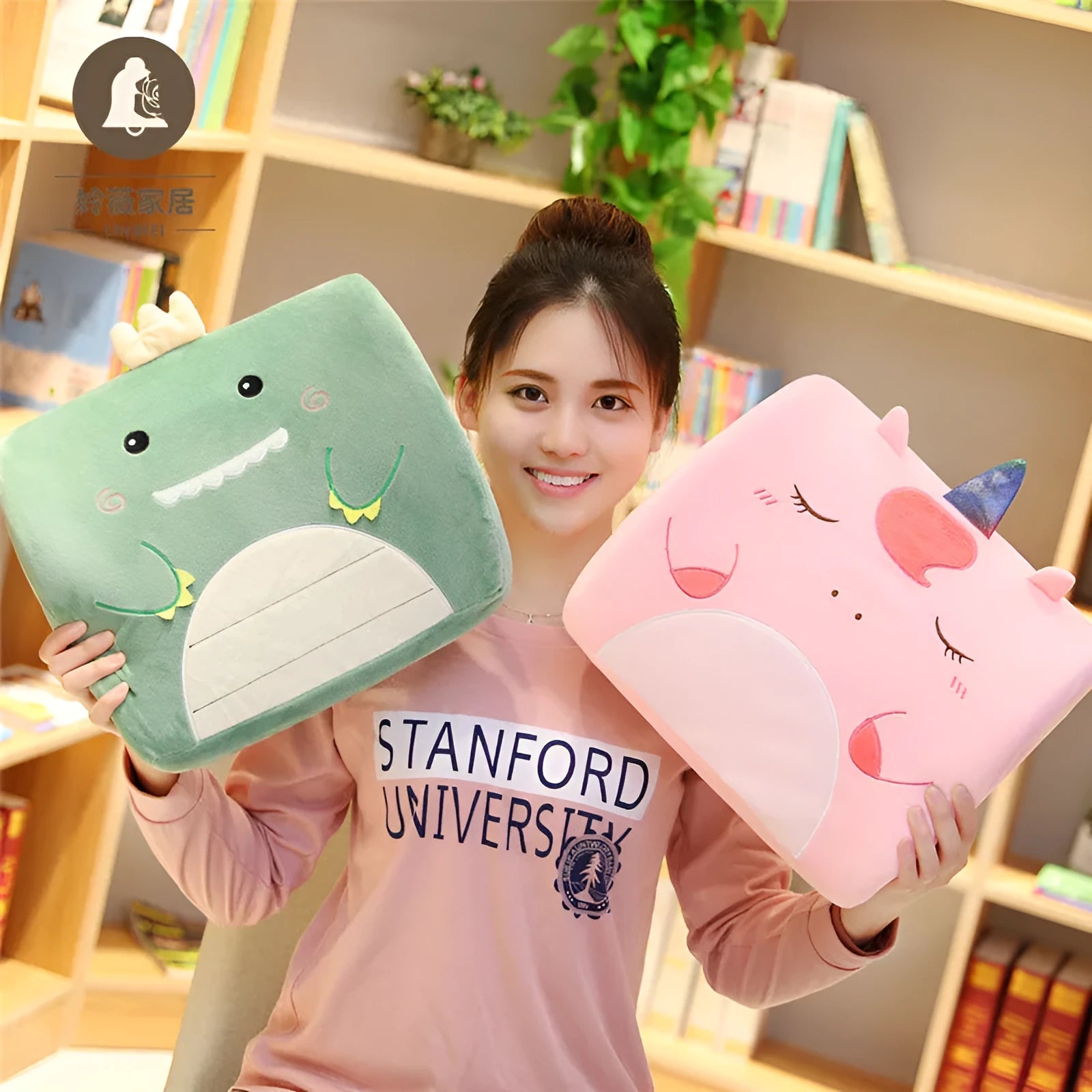 Cartoon memory foam seat back pillow with removable inner core for office and car chairs