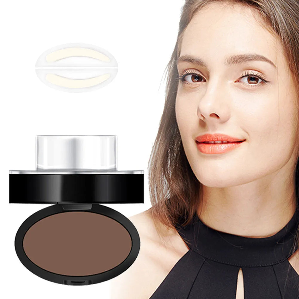 ALVER eyebrow powder seal in brown coffee shade with arched brow stencil plate
