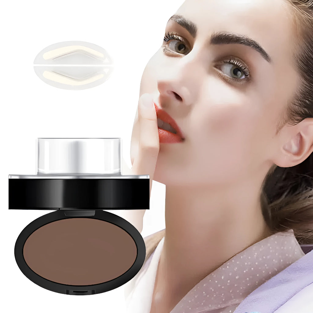 ALVER eyebrow powder seal in brown coffee shade with arched brow stencil plate