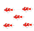 Set of four swimming electronic pet fish toys in red, orange, pink, and blue on a white background