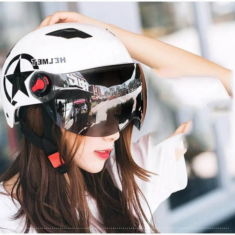 Breathable anti-collision windshield helmet in black ABS, adjustable 55-62cm head circumference for electric car and motorcycle use