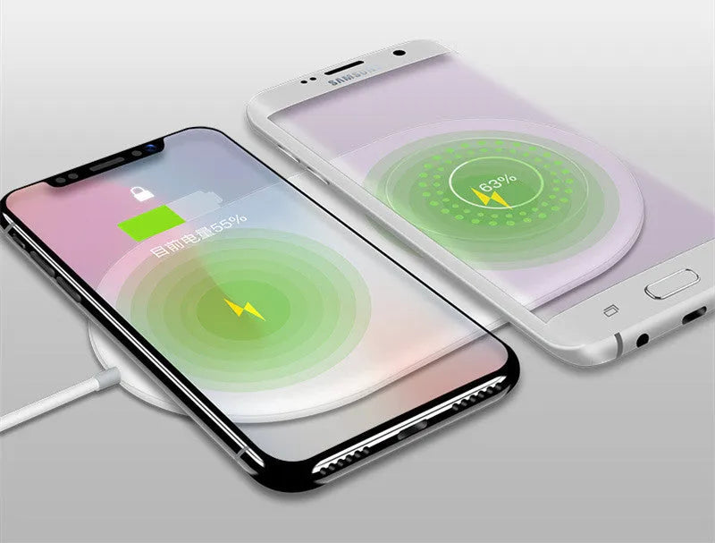 White dual wireless charging pad for two mobile phones with fast charging support
