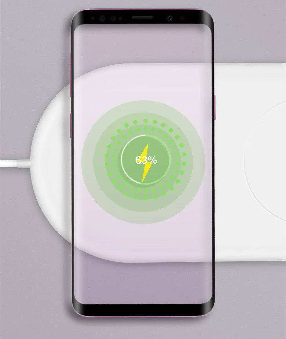 White dual wireless charging pad for two mobile phones with fast charging support