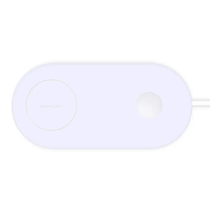 White dual wireless charging pad for two mobile phones with fast charging support