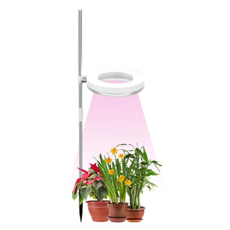 Full spectrum desk plant growth lamp with adjustable heads on a home office desk