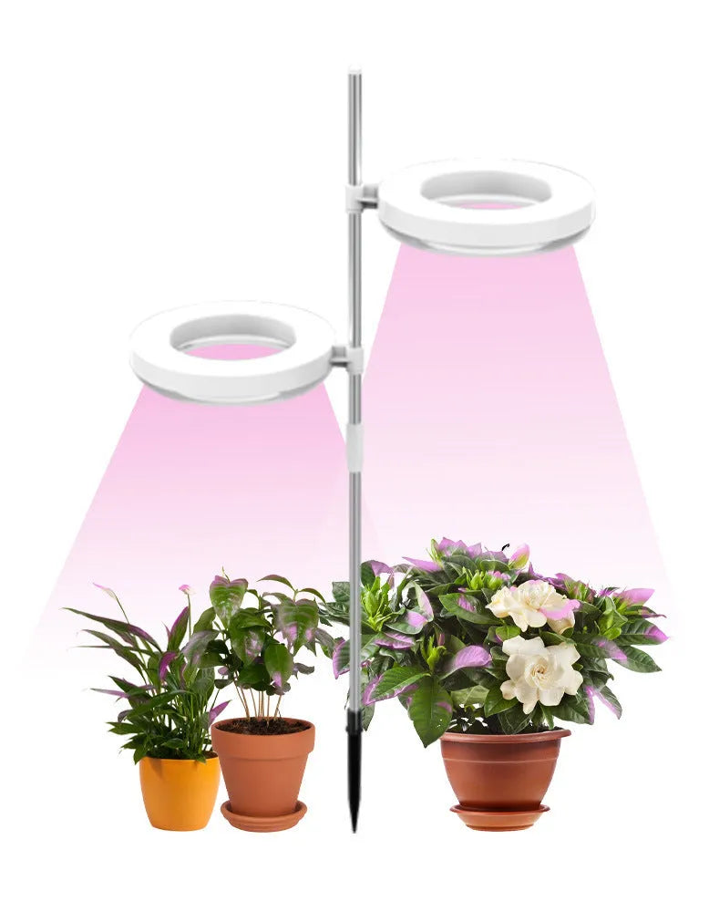 Full spectrum desk plant growth lamp with adjustable heads on a home office desk