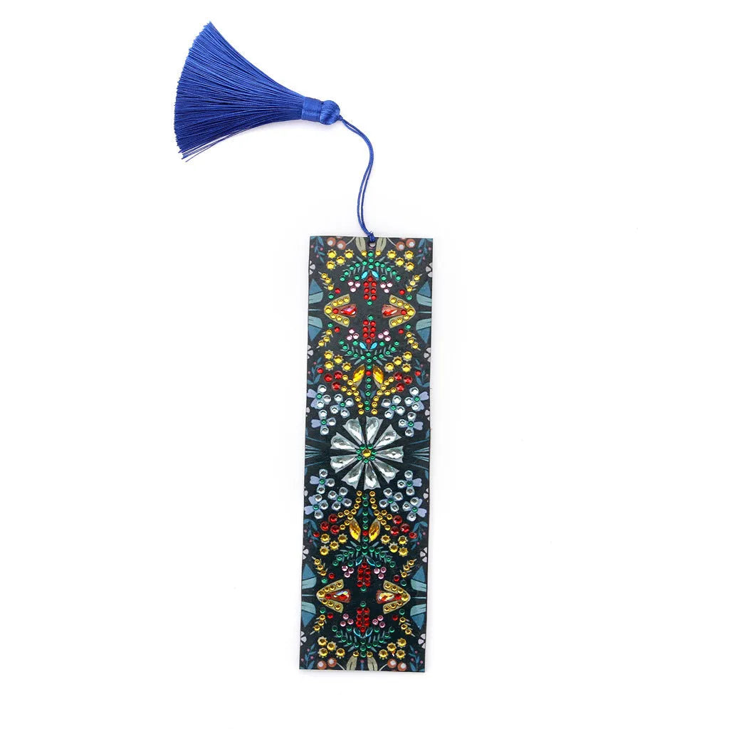 Leather bookmark with hand-embroidered special-shaped diamond mandala flower pattern