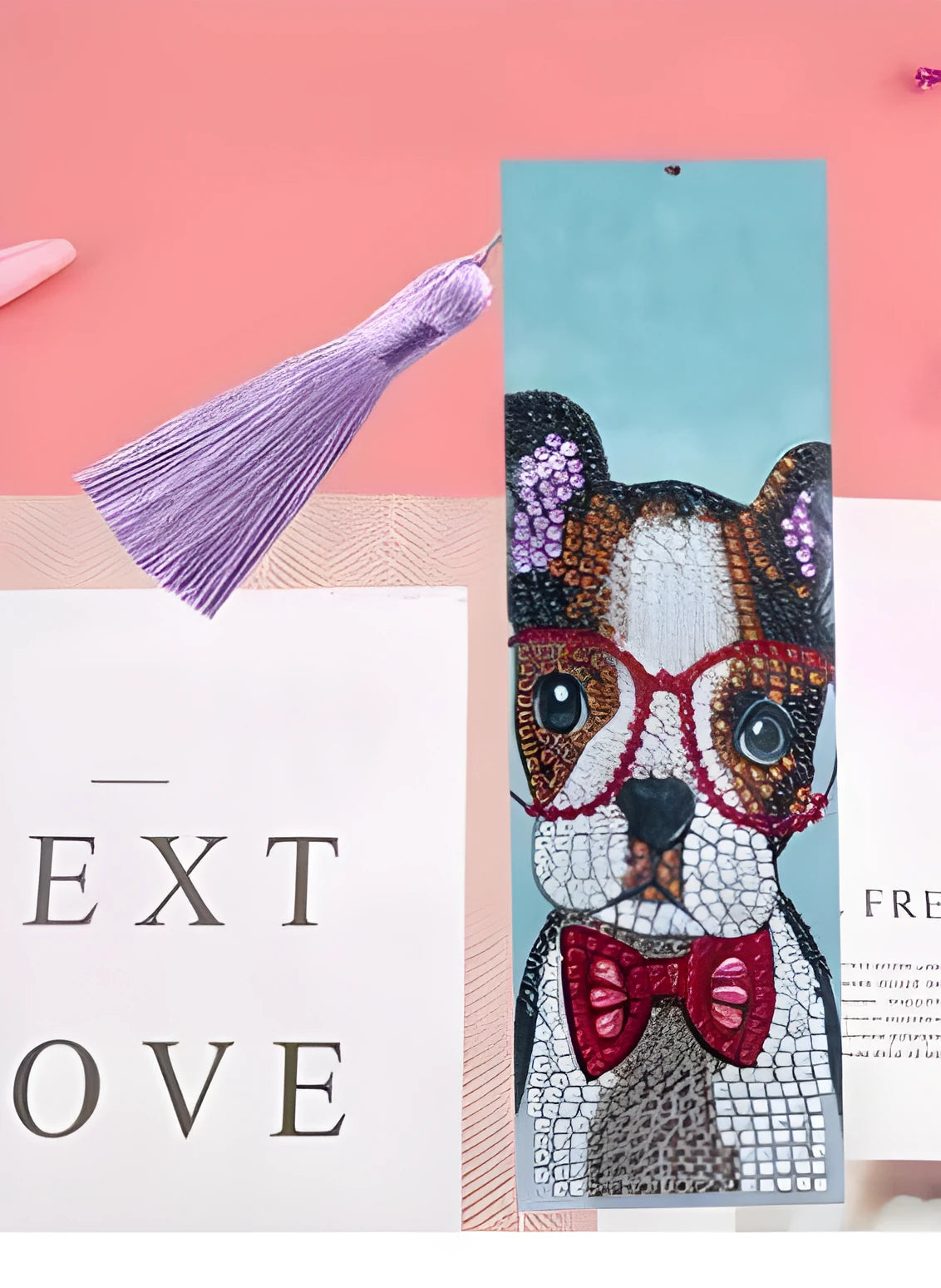Leather bookmark with hand-embroidered special-shaped diamond mandala flower pattern