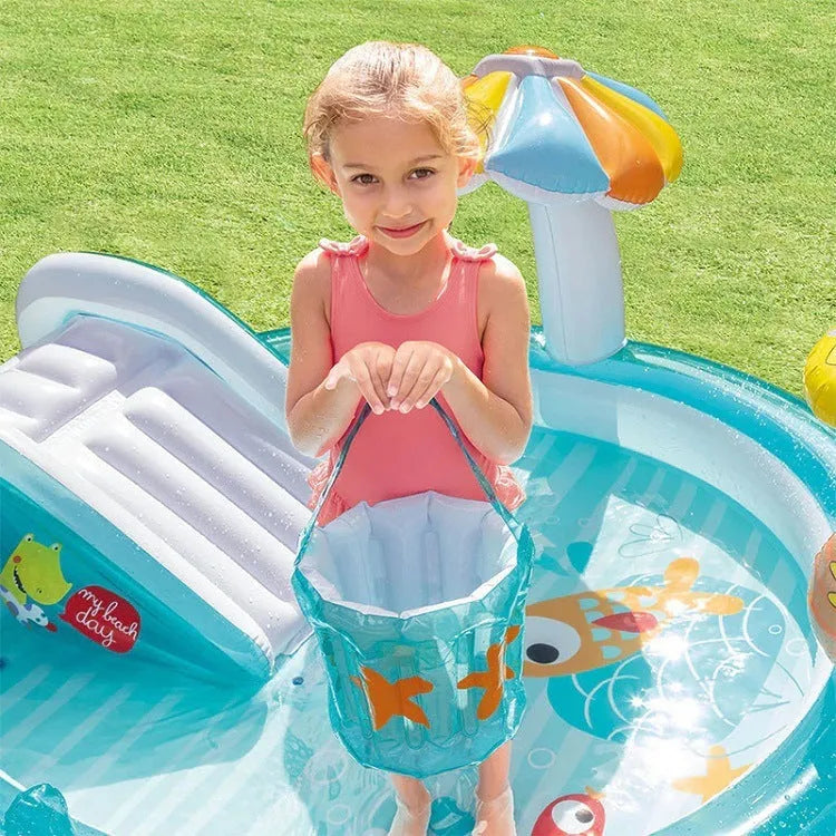 Inflatable swimming pool for kids with water slide in garden, sponge material, 203cm size