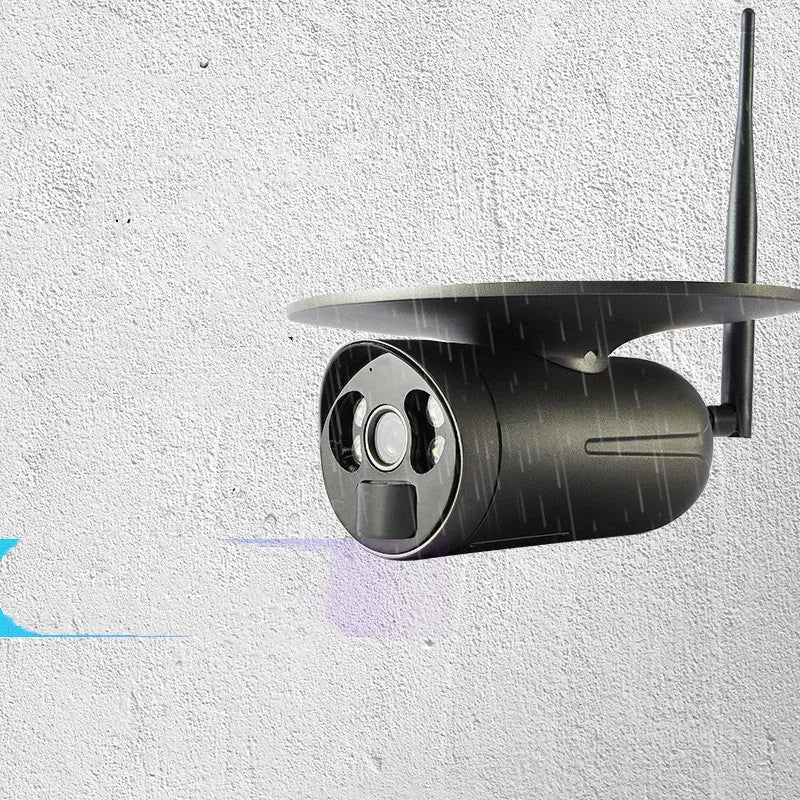 Solar wireless 4G outdoor camera in black with metal and plastic housing, 2MP 1080P sensor, and solar panel
