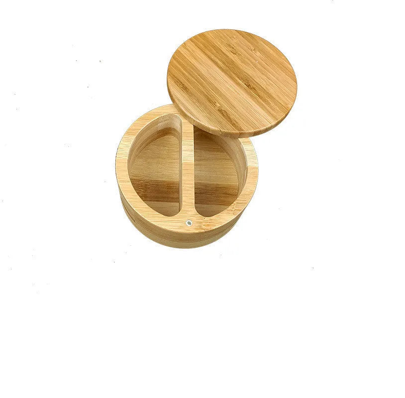 Bamboo seasoning box with 7.5cm spoon in pear-shaped, round, and rotating designs
