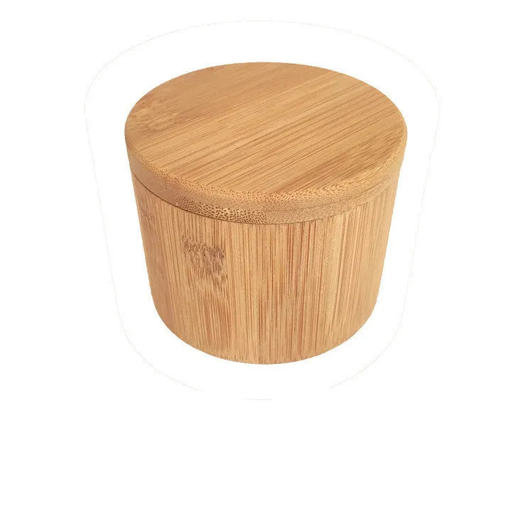 Bamboo seasoning box with 7.5cm spoon in pear-shaped, round, and rotating designs