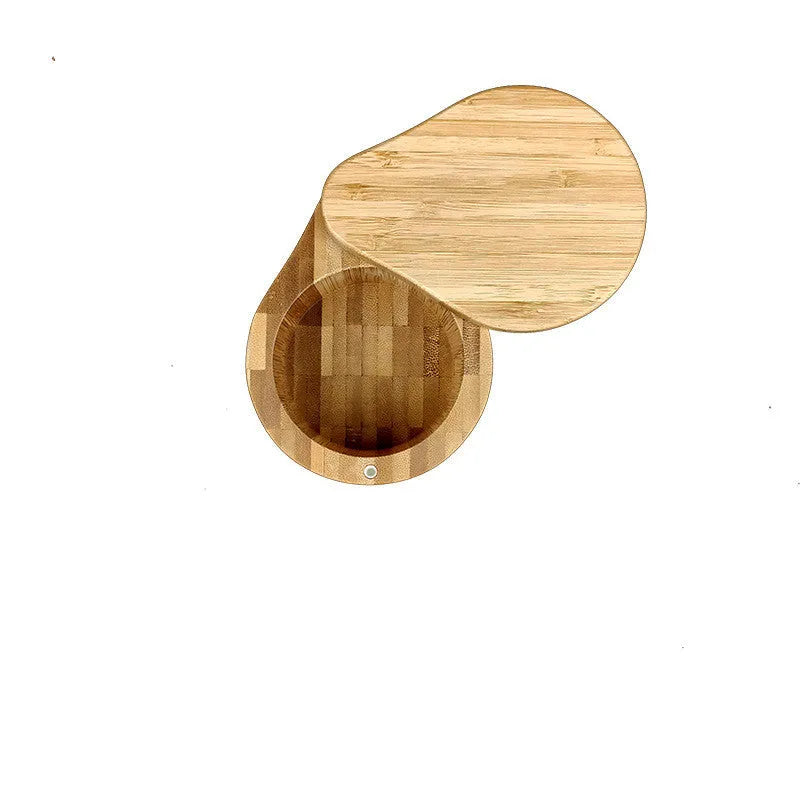 Bamboo seasoning box with 7.5cm spoon in pear-shaped, round, and rotating designs