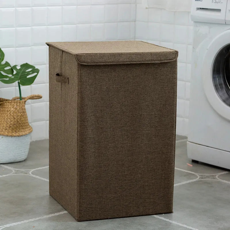 Washable cotton linen fabric clothes sorting box with cover in beige colour