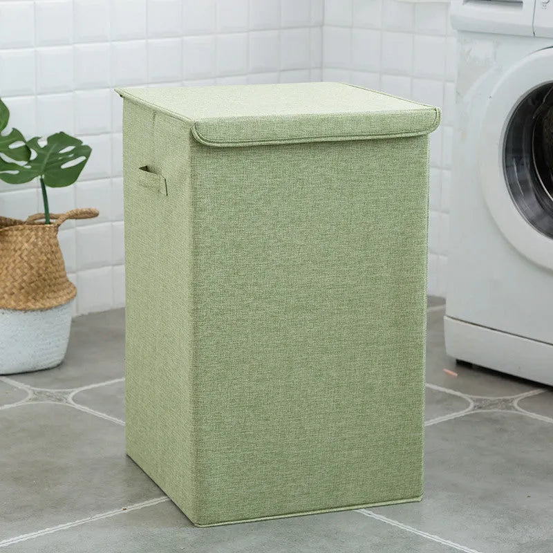 Washable cotton linen fabric clothes sorting box with cover in beige colour