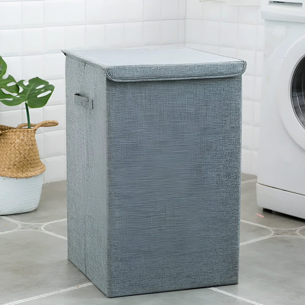 Washable cotton linen fabric clothes sorting box with cover in beige colour
