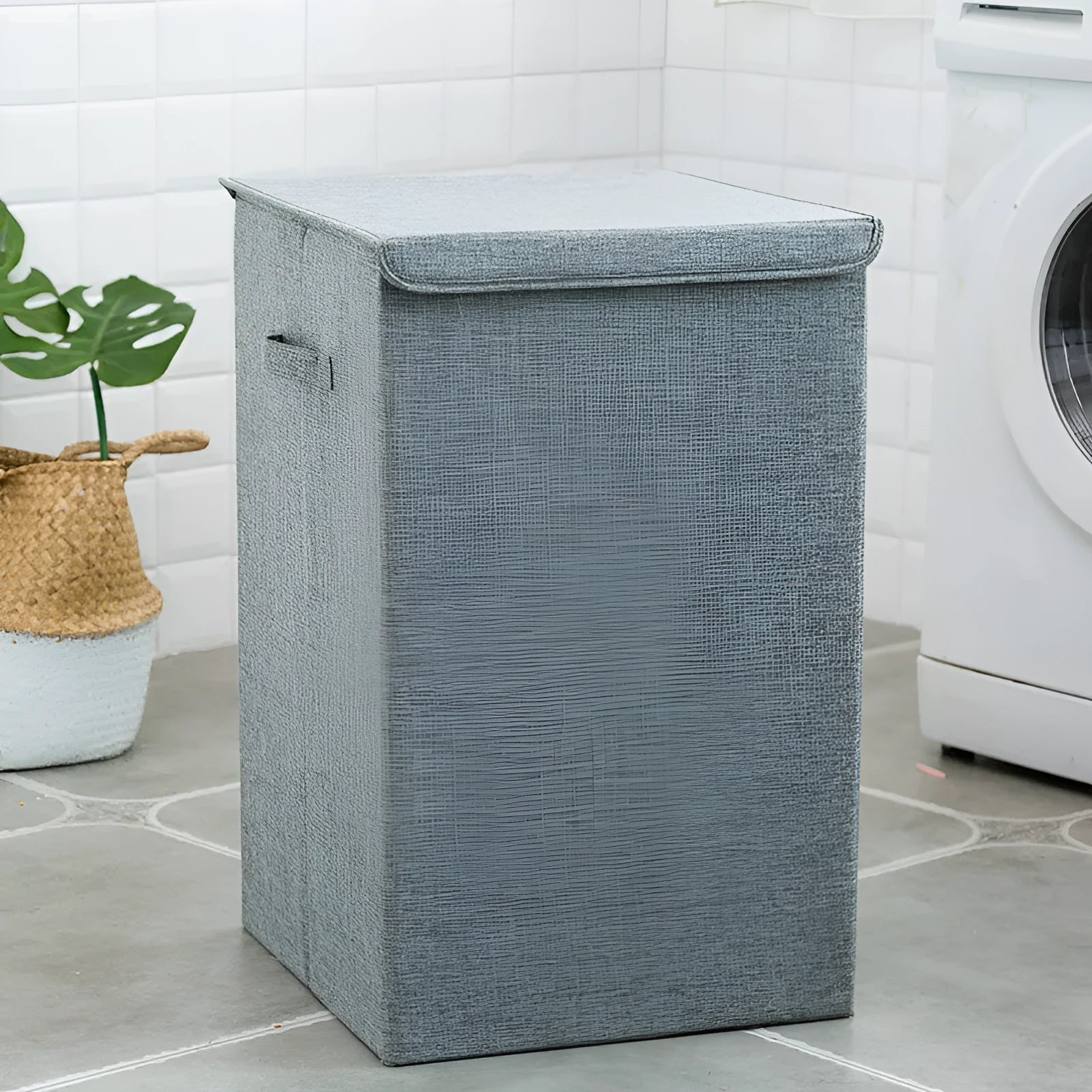 Washable cotton linen fabric clothes sorting box with cover in beige colour