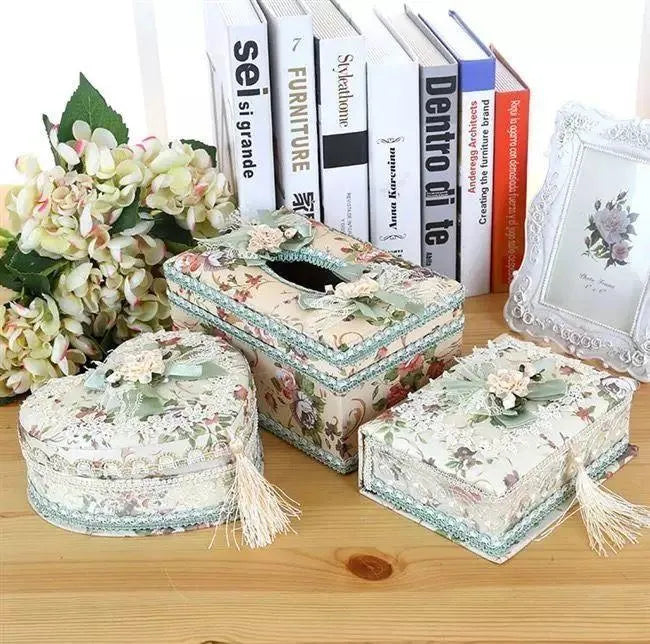 Ceramic jewellery and tissue storage box in bright apricot, green, or pink colour