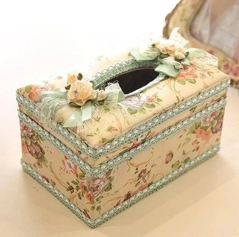 Ceramic jewellery and tissue storage box in bright apricot, green, or pink colour