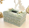 Ceramic jewellery and tissue storage box in bright apricot, green, or pink colour