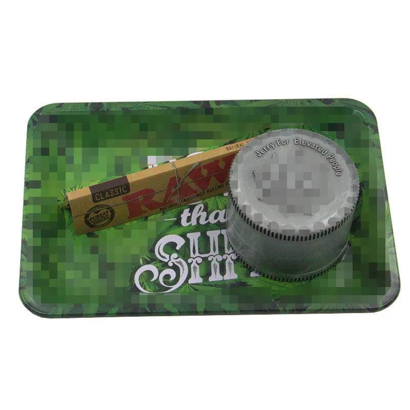 Green metal cigarette tray 18 cm with small leaf maple leaf design on tinplate surface