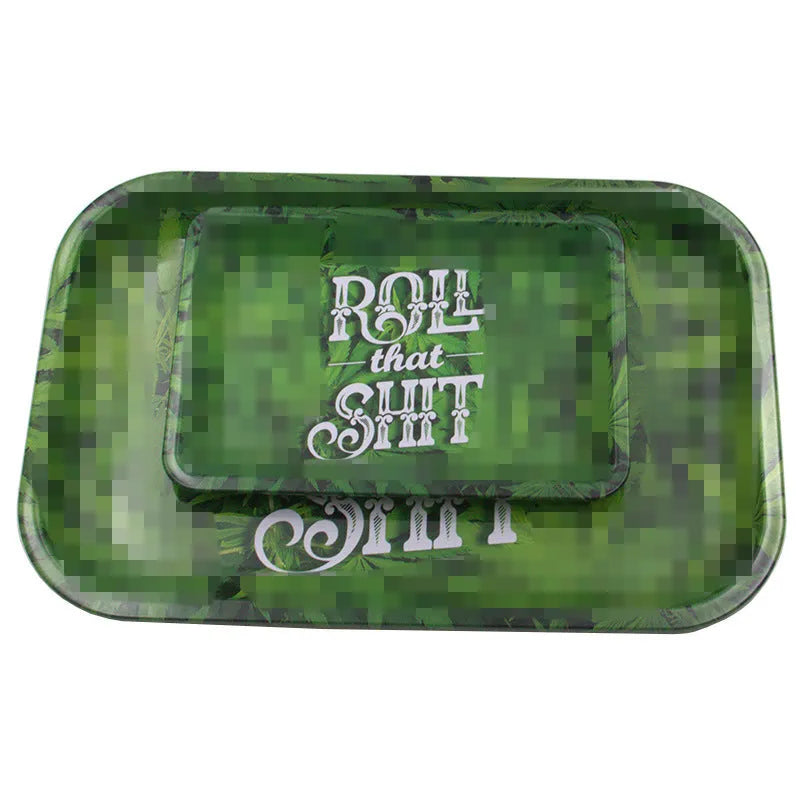 Green metal cigarette tray 18 cm with small leaf maple leaf design on tinplate surface