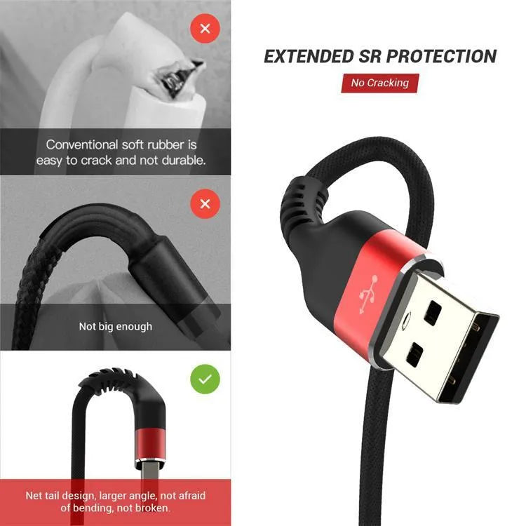 Black or red USB A to Type-C fast charge cable for Android phones in selected length