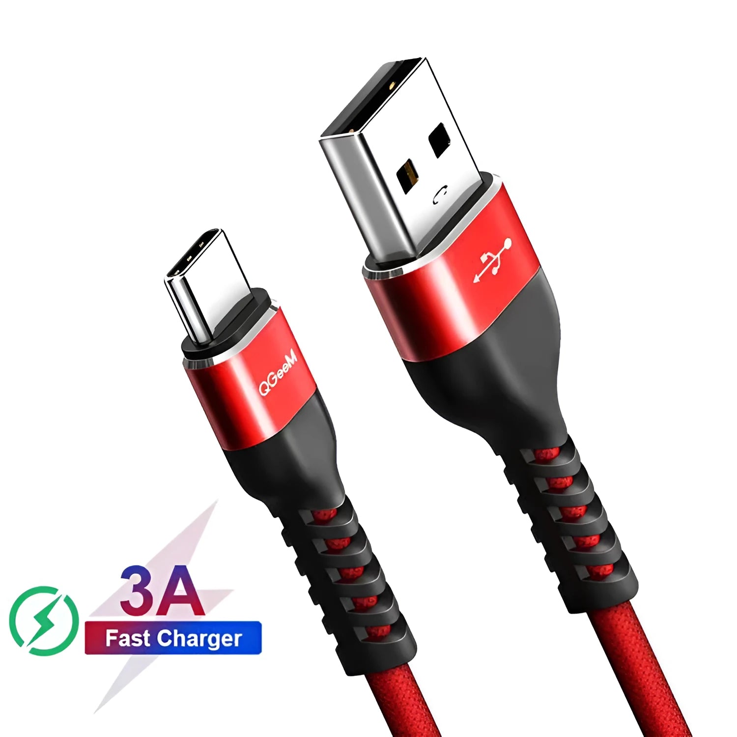 Black or red USB A to Type-C fast charge cable for Android phones in selected length
