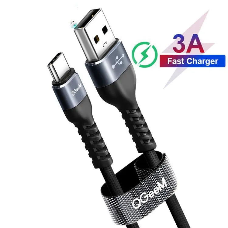 Black or red USB A to Type-C fast charge cable for Android phones in selected length