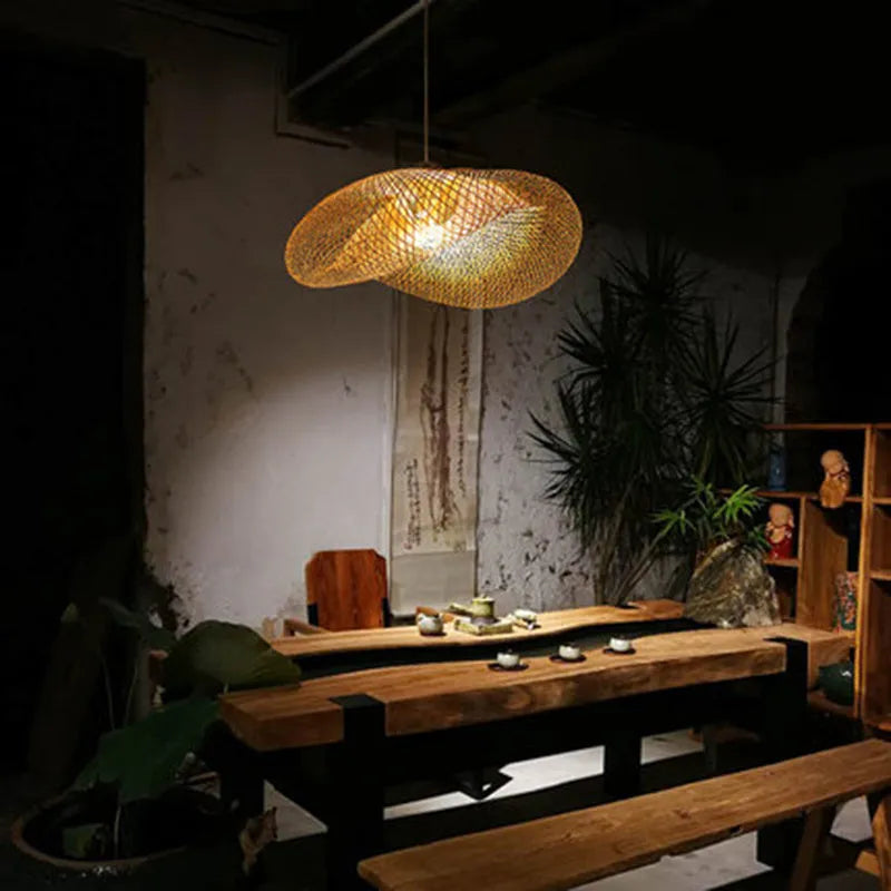 Bamboo Chinese Zen chandelier ceiling light with 40cm shell diameter