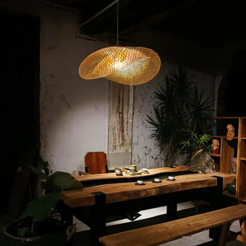 Bamboo Chinese Zen chandelier ceiling light with 40cm shell diameter