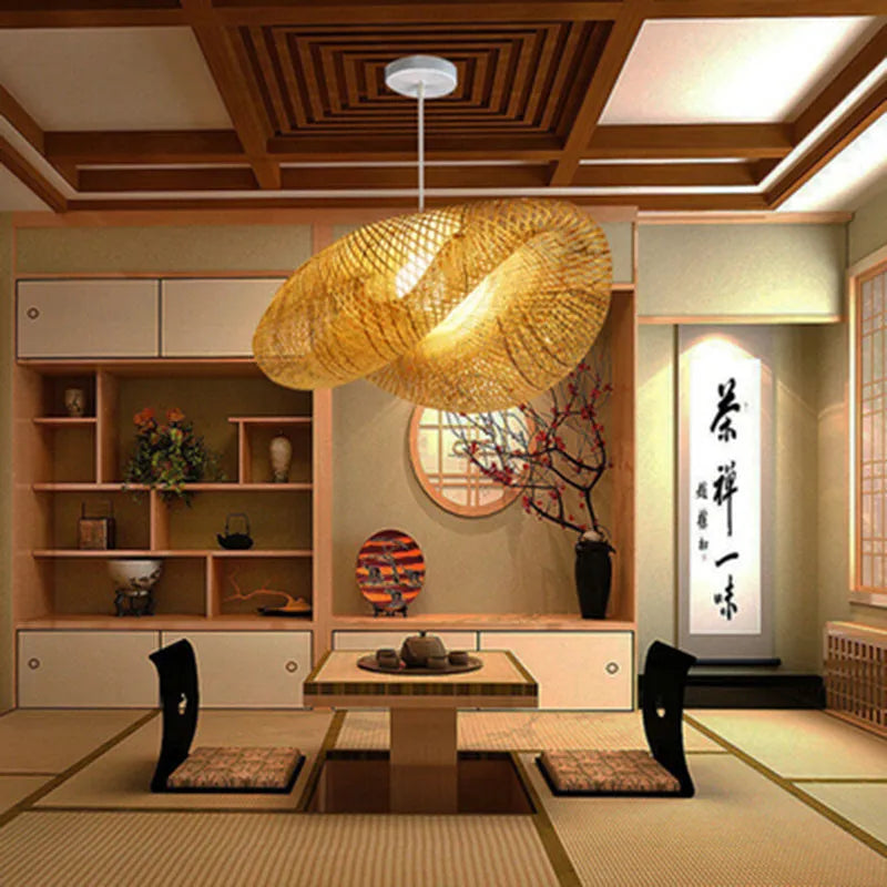Bamboo Chinese Zen chandelier ceiling light with 40cm shell diameter
