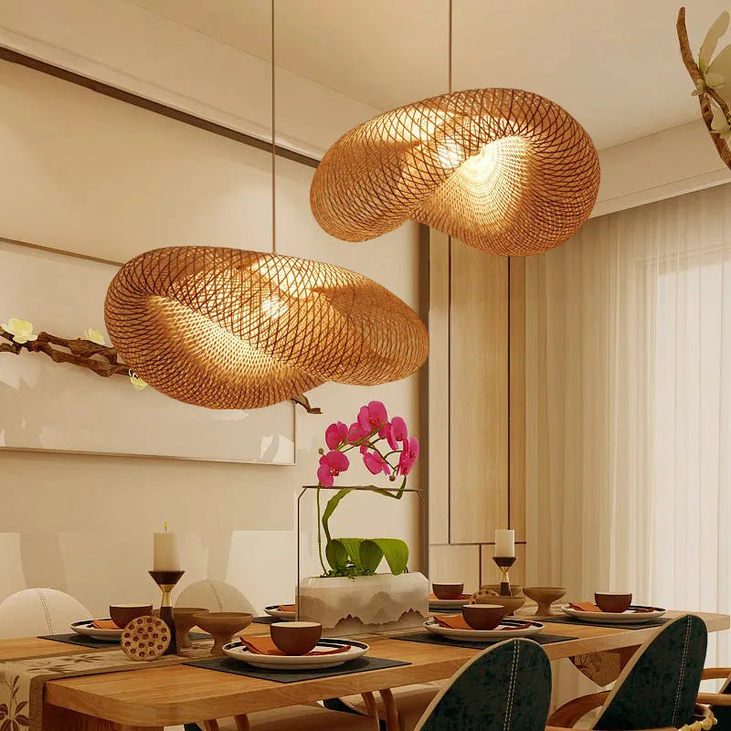 Bamboo Chinese Zen chandelier ceiling light with 40cm shell diameter