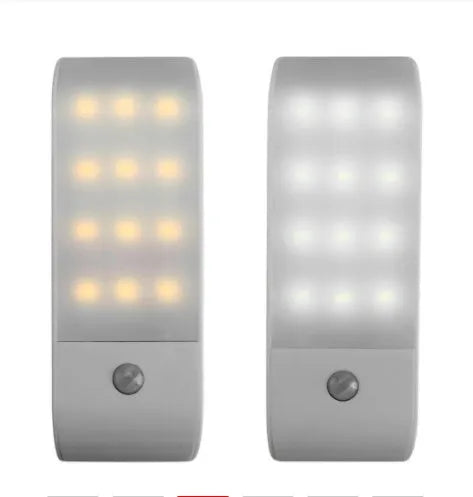 Human body infrared sensor night light with 12LED rechargeable light source and PVC shade