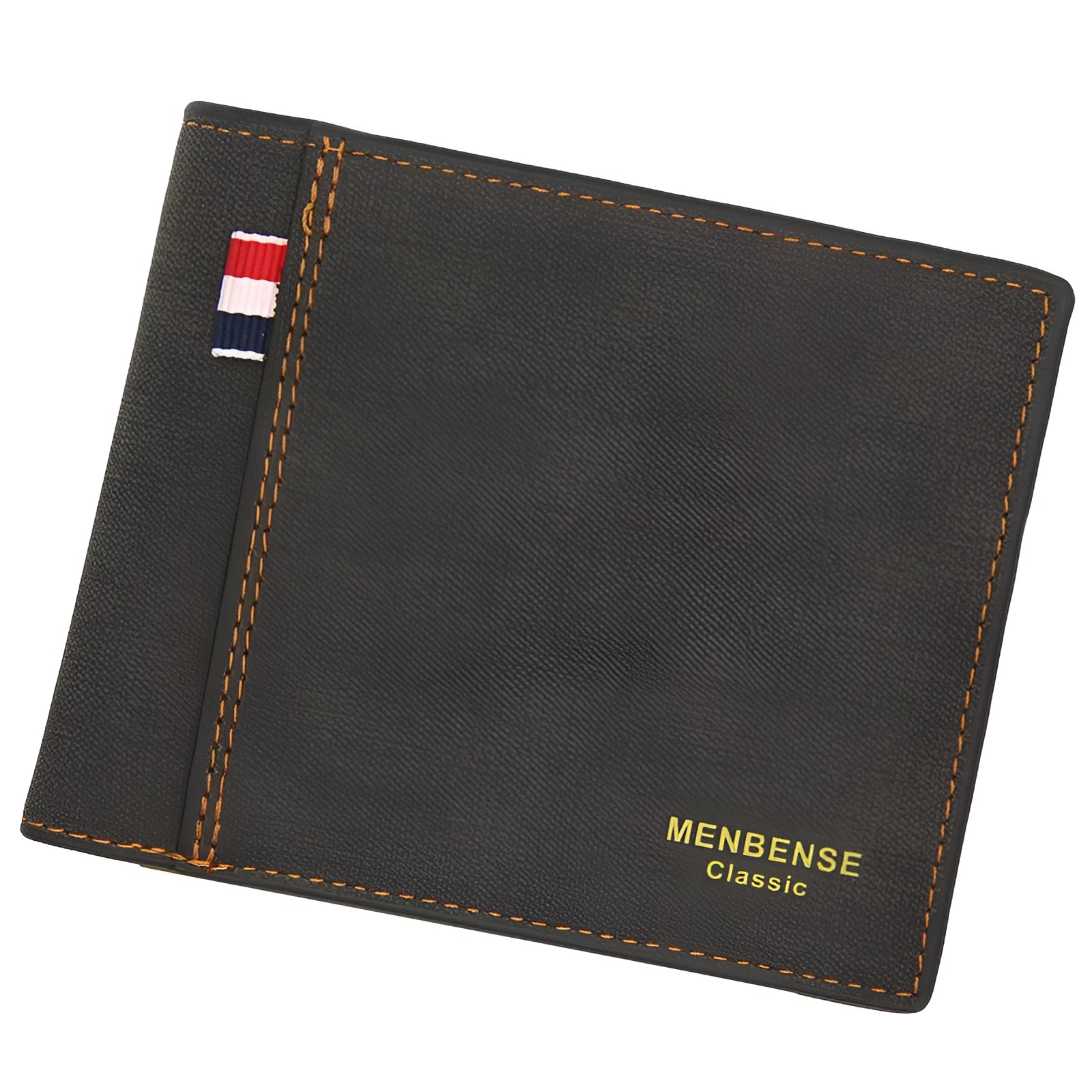 Men's retro style tri-fold leather wallet in multiple colours showing card slots and RFID protection
