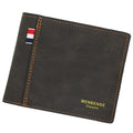 Men's retro style tri-fold leather wallet in multiple colours showing card slots and RFID protection