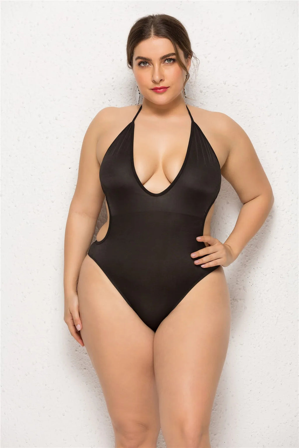 Women's Sling Deep V-neck One-piece Swimsuit with Skirt Detail Flattering Swimwear Available in Black Sizes 2XL to 5XL Plus Size Swimwear for Fuller Figure Coverage