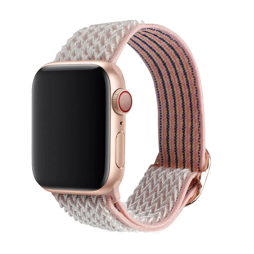 Braided nylon wave pattern elastic strap for Apple Watch in Midnight Blue and Black colour.