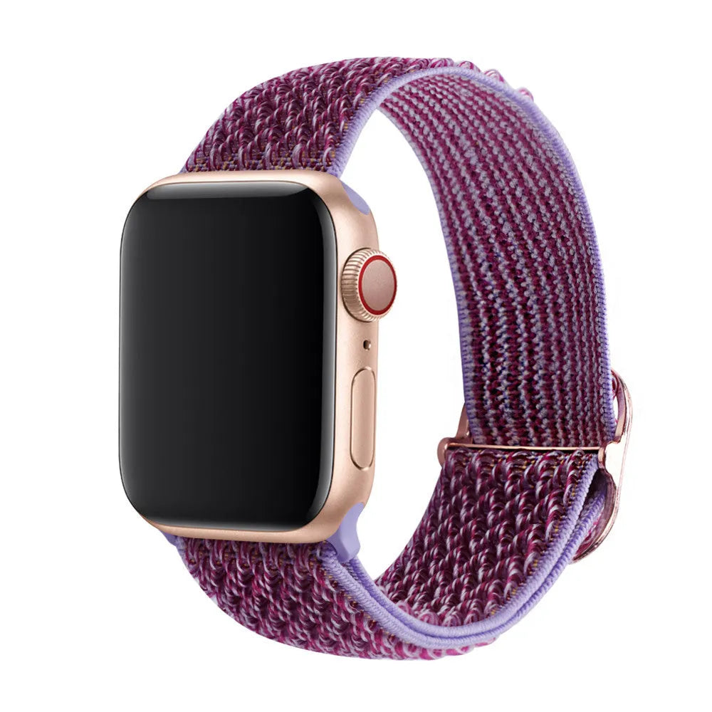 Braided nylon wave pattern elastic strap for Apple Watch in Midnight Blue and Black colour.