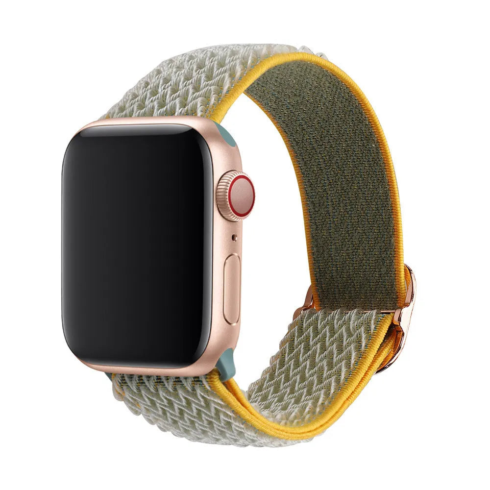 Braided nylon wave pattern elastic strap for Apple Watch in Midnight Blue and Black colour.