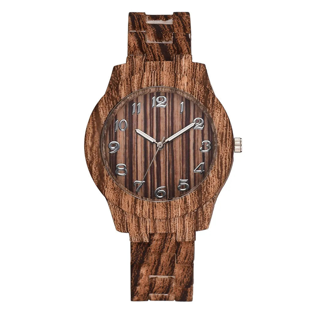 Wood grain dial quartz watch with silicone strap and retro simple design