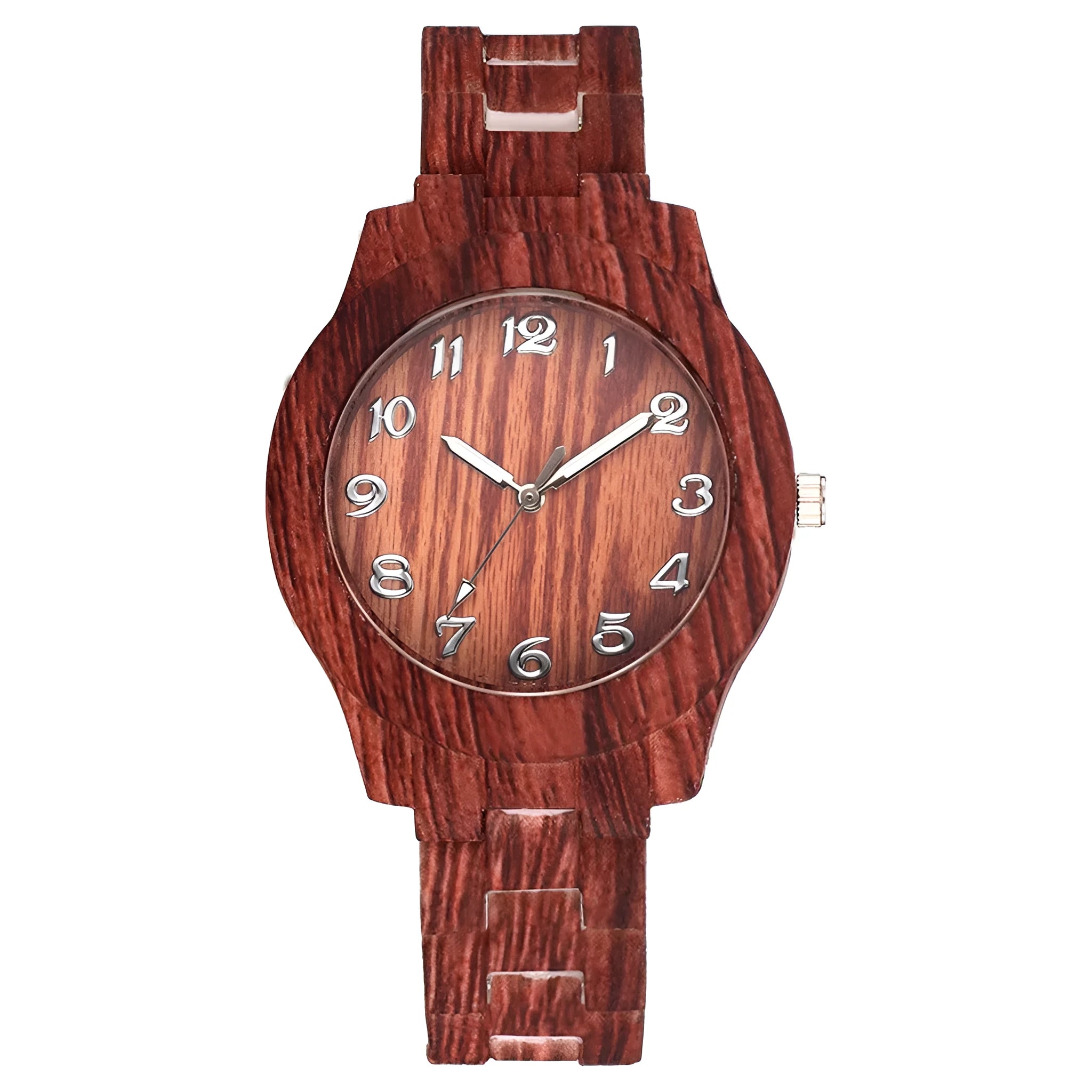 Wood grain dial quartz watch with silicone strap and retro simple design