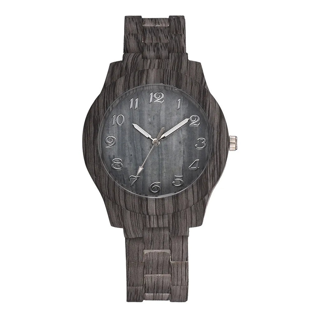 Wood grain dial quartz watch with silicone strap and retro simple design