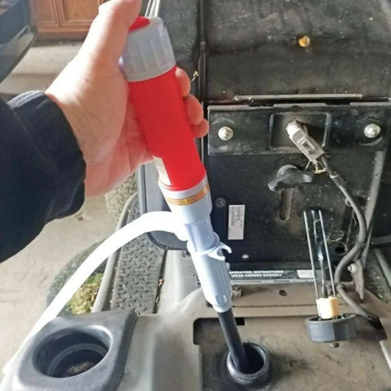 Blue manual hand pump for transferring gasoline and liquids to vehicles