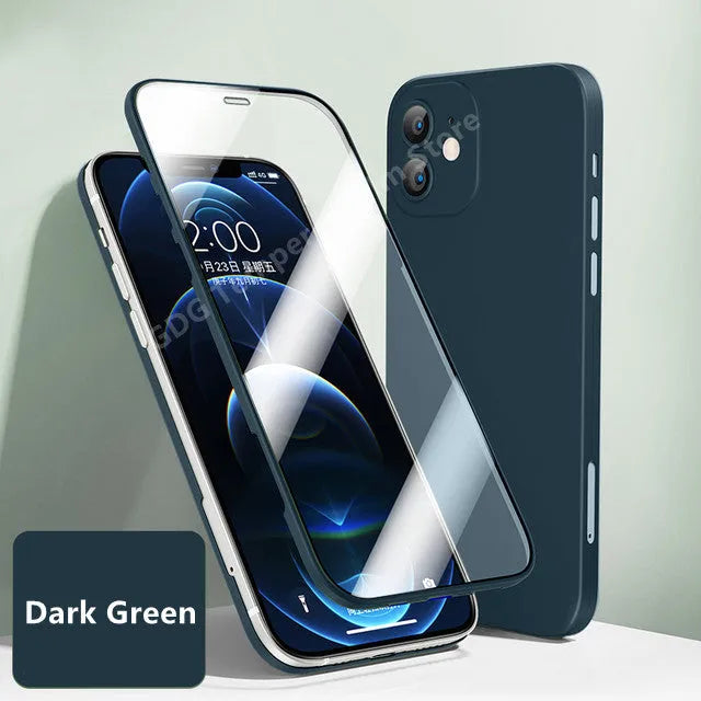 Full cover phone case for iPhone 12 series with front tempered glass and TPU back cover in black