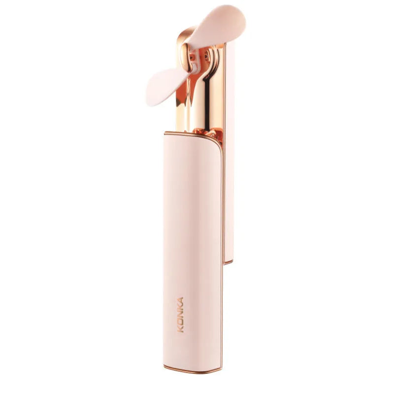 Pink folding USB personal desk fan with two speed settings and shaking head function.